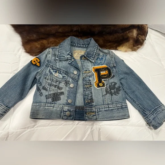 Polo by Ralph Lauren Kids Denim Jacket with Orange and Black Accents - Picture 2 of 6
